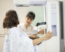 Woman getting a mammogram